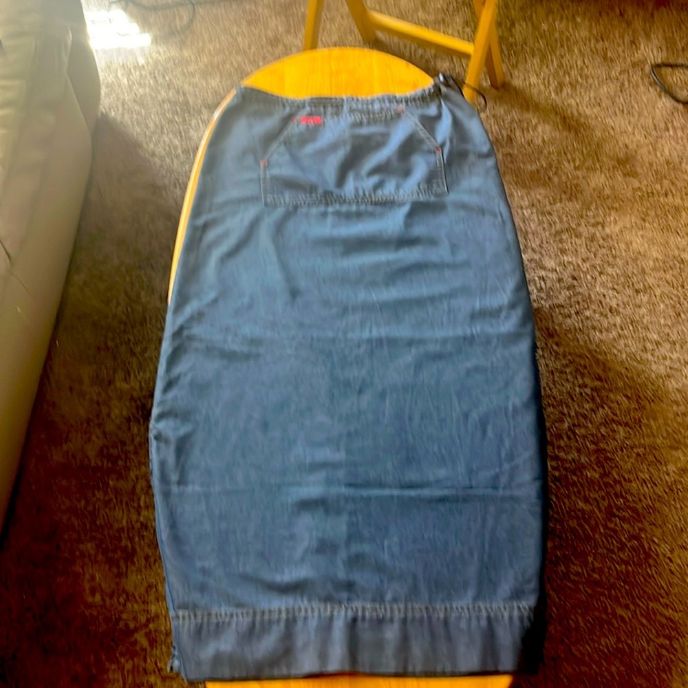 Denim Mavi Vintage long skirt with zipper, slits and Toggle to tighten.